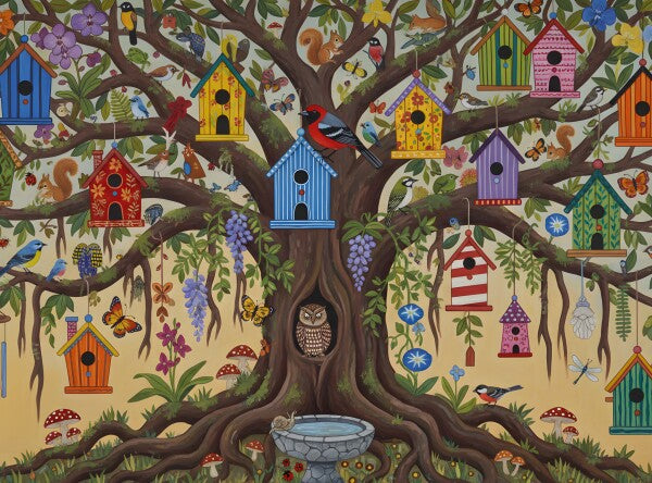 Birdhouses in a tree.    Puzzle 54x40 cm - 500 pieces