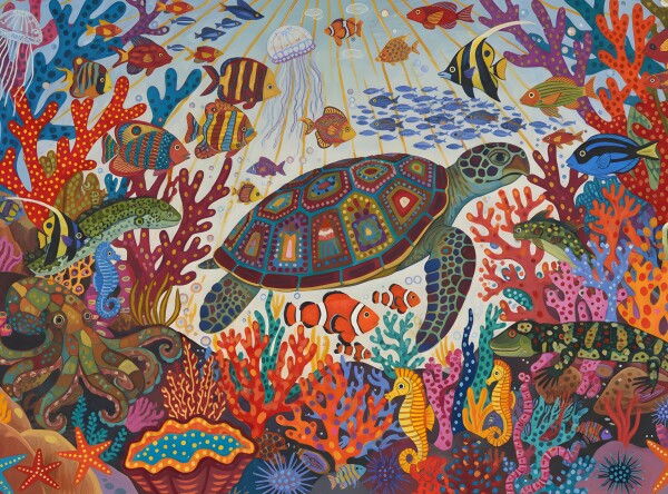 Turtle in Coral Reef.      Puzzle 54x40 cm - 500 pieces