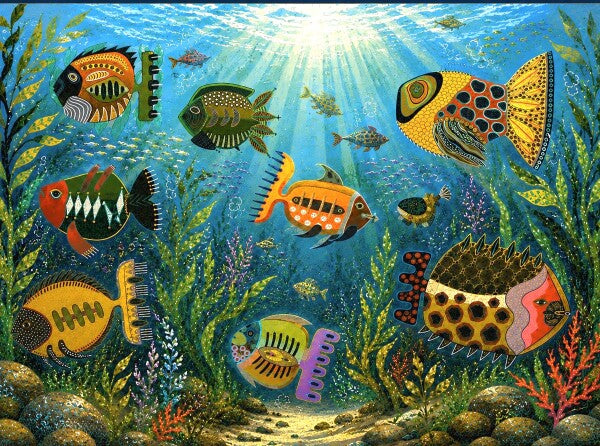 Fun Fishes.     Art by Cecilia Bertling.      Puzzle 54x40 cm - 500 pieces